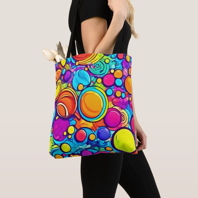 Vibrant Abstract Bubbles Artwork Tote Bag (Close Up)