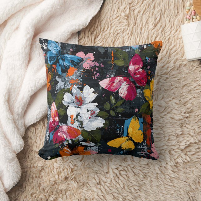 Vibrant Abstract Butterfly Flight (2) Throw Pillow (Blanket)