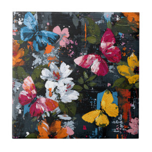 Vibrant Abstract Butterfly Flight (2) Tile