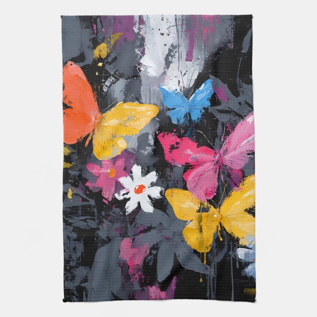 Vibrant Abstract Butterfly Flight (5) Kitchen Towel (Vertical)