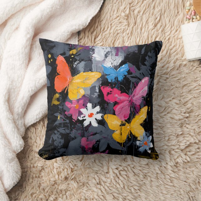 Vibrant Abstract Butterfly Flight (5) Throw Pillow (Blanket)