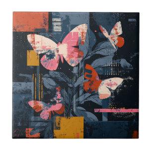 Vibrant Abstract Butterfly Flight (5) Tile
