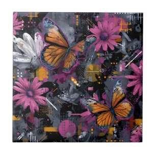 Vibrant Abstract Butterfly Flight (6) Tile