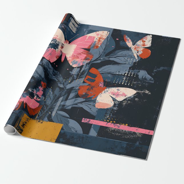 Vibrant Abstract Butterfly Flight (6) Wrapping Paper (Unrolled)
