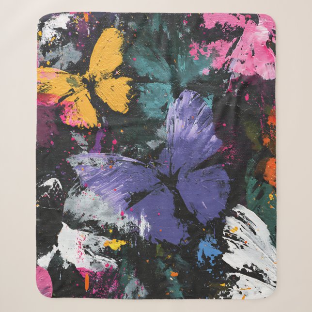 Vibrant Abstract Butterfly Flight (7) Sherpa Blanket (Front)