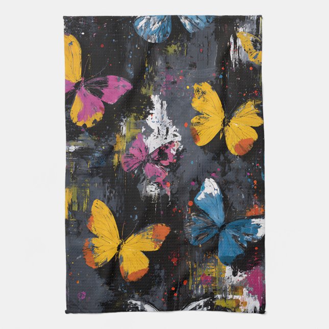 Vibrant Abstract Butterfly Flight (8) Kitchen Towel (Vertical)