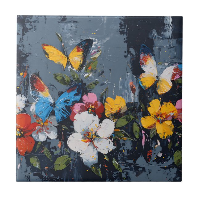 Vibrant Abstract Butterfly Flight (8) Tile (Front)