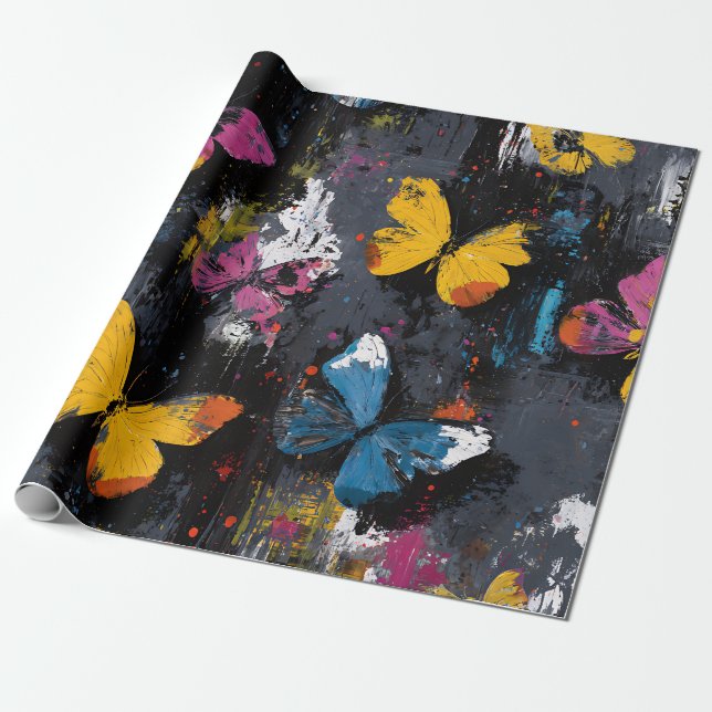 Vibrant Abstract Butterfly Flight (8) Wrapping Paper (Unrolled)