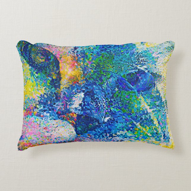 Vibrant Abstract Cat Art Print Accent Pillow (Front)