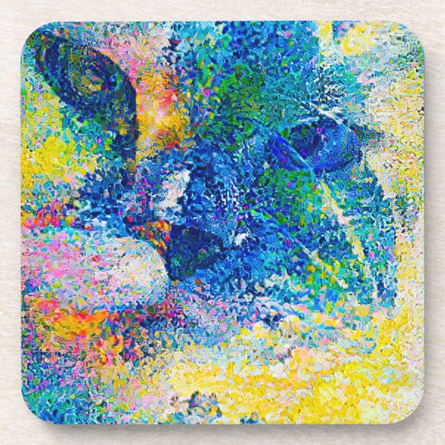 Vibrant Abstract Cat Art Print Coaster (Front)
