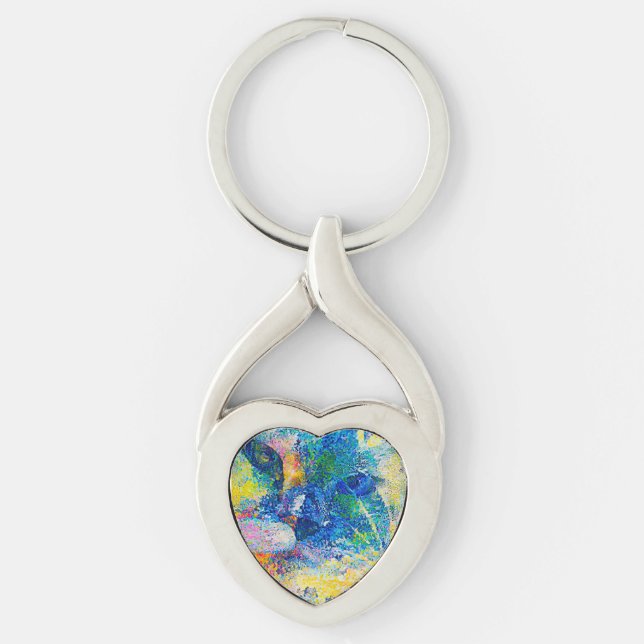 Vibrant Abstract Cat Art Print Keychain (Front)
