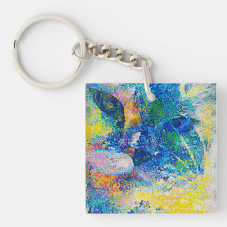Vibrant Abstract Cat Art Print Keychain