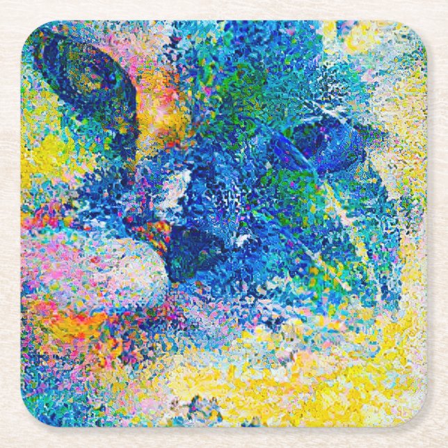 Vibrant Abstract Cat Art Print Square Paper Coaster (Front)