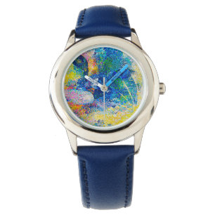 Vibrant Abstract Cat Art Print Watch