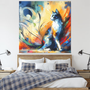Vibrant Abstract Cat Canvas Art   Colourful 