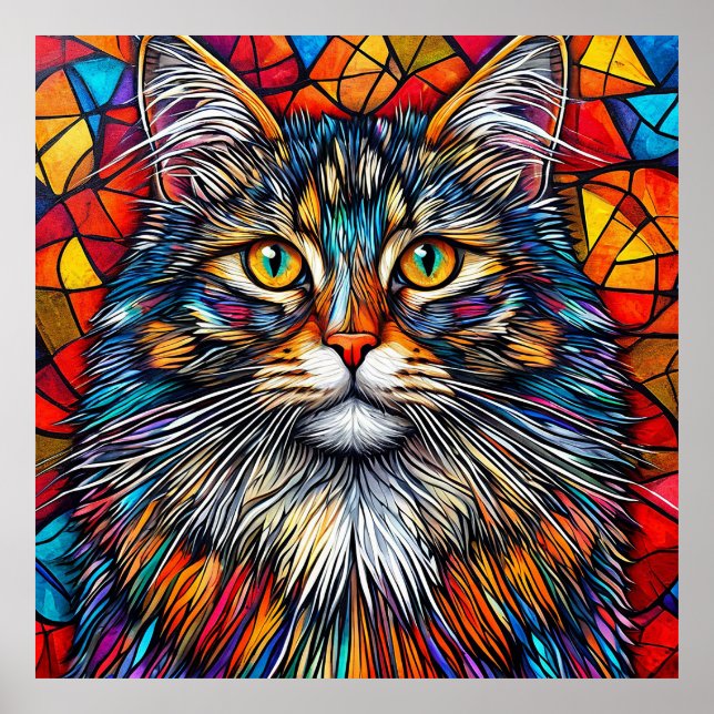 Vibrant Abstract Cat Illustration Poster (Front)