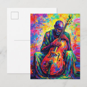 Vibrant Abstract Cellist Musician Rainbow Colours Postcard