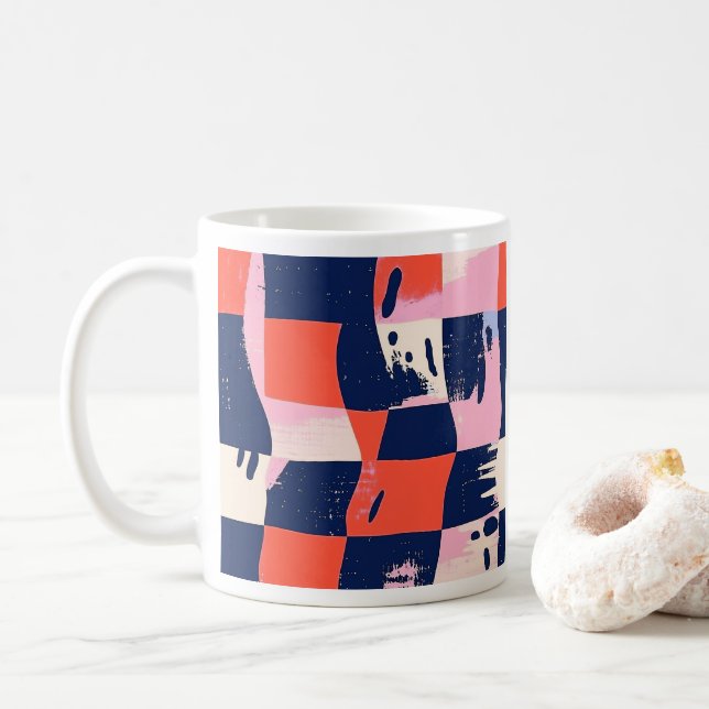 Vibrant Abstract Chequerboard Mug (With Donut)