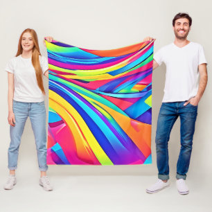 Vibrant Abstract Colour Wave Art Fleece Blanket