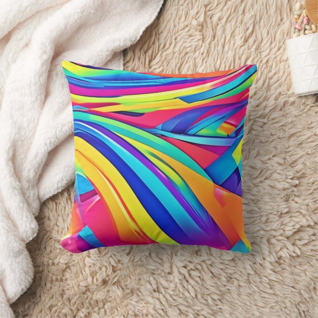 Vibrant Abstract Colour Wave Art Throw Pillow (Blanket)
