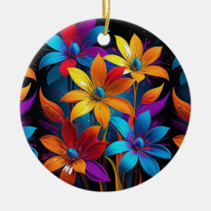 Vibrant Abstract Colourful Floral Art-32908 Ceramic Ornament
