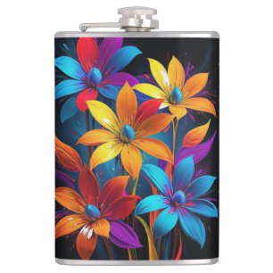 Vibrant Abstract Colourful Floral Art-32908 Hip Flask