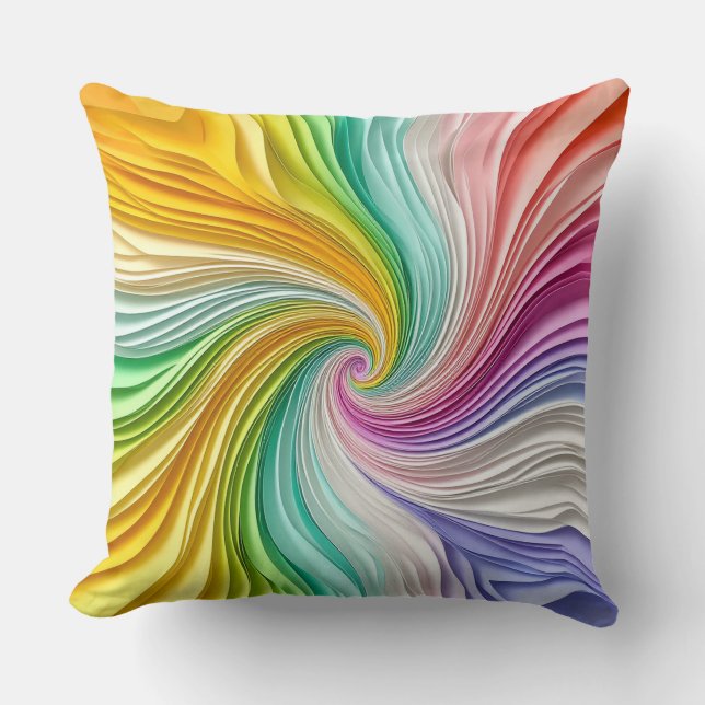 Vibrant Abstract Colourful Paper Swirl Design Throw Pillow (Front)