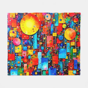 Vibrant Abstract Cosmic City Art Fleece Blanket