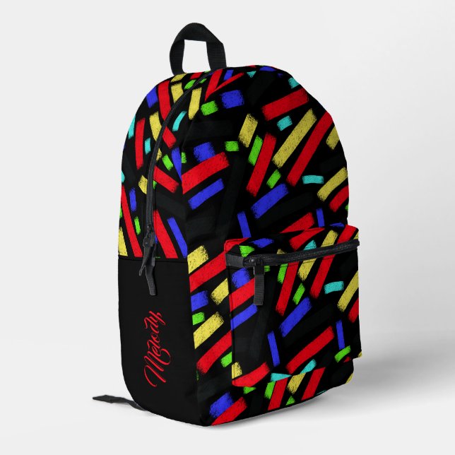 Vibrant Abstract Crayon Lines Bold Artistic Printed Backpack (Back Corner Left)