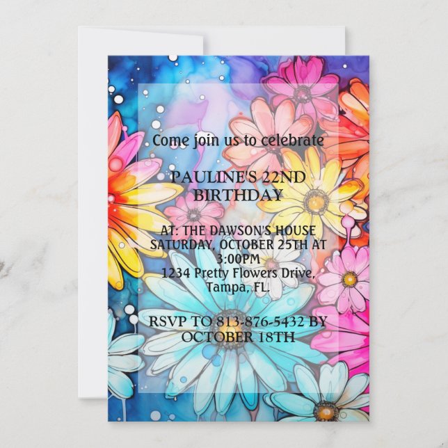 Vibrant Abstract Daisy Flowers Birthday Party Invitation (Front)