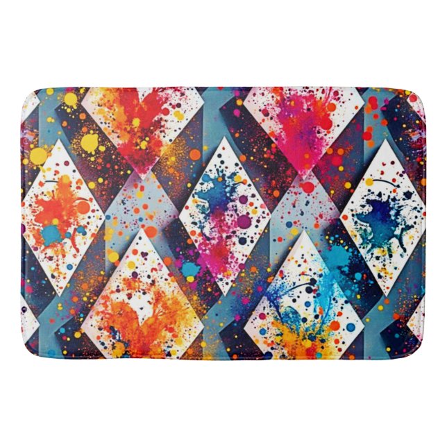 Vibrant Abstract Diamond Patterns Bath Mat (Front)
