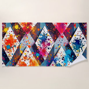 Vibrant Abstract Diamond Patterns Beach Towel