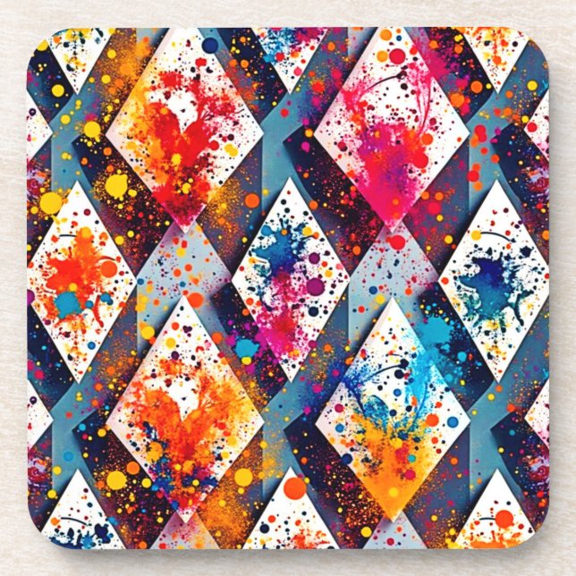 Vibrant Abstract Diamond Patterns Coaster (Front)
