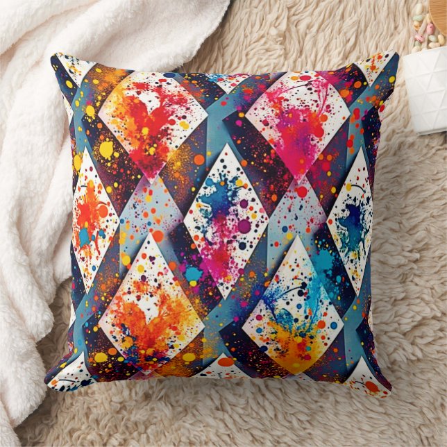Vibrant Abstract Diamond Patterns Throw Pillow (Blanket)