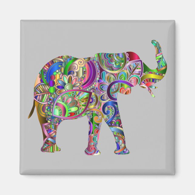 Vibrant Abstract Elephant Magnet (Front)