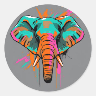 Vibrant Abstract Elephant with Bold Teal  Classic Round Sticker