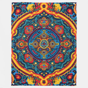 Vibrant Abstract Ethnic Huichol Tribal Pattern Fleece Blanket