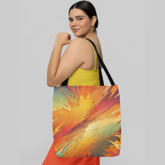 Vibrant abstract explosion of warm colours tote bag