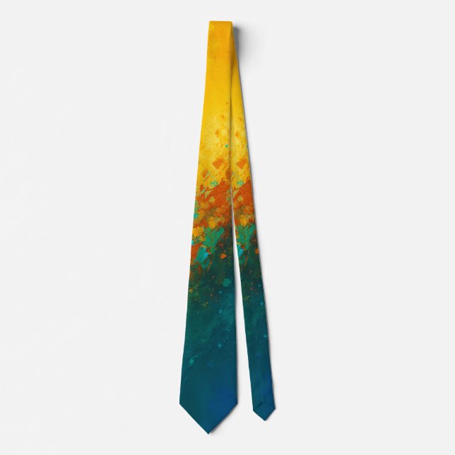 Vibrant Abstract Explosion – Yellow, Teal & Blue Tie (Front)