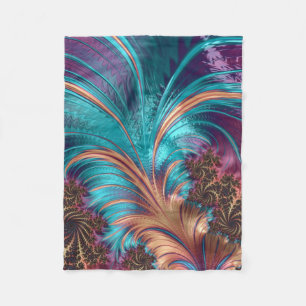 Vibrant Abstract Feathers Turquoise & Purple Fleece Blanket