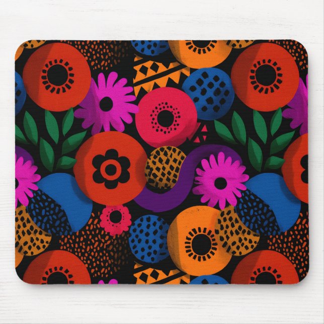 Vibrant Abstract Floral and Geometric Pattern Mouse Pad (Front)