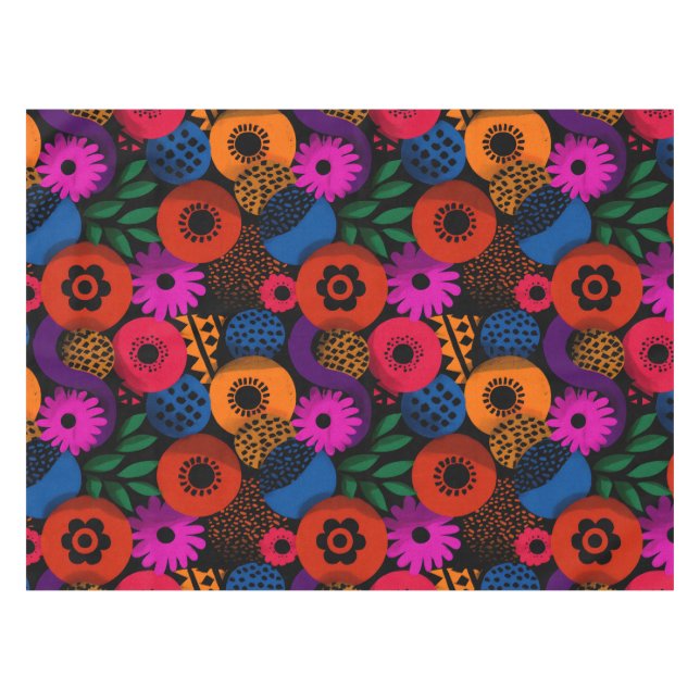 Vibrant Abstract Floral and Geometric Pattern Tablecloth (Front (Horizontal))