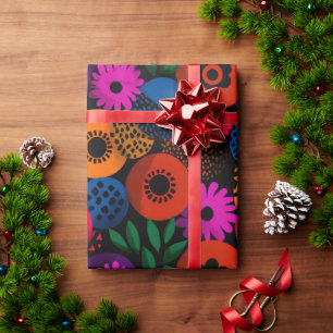 Vibrant Abstract Floral and Geometric Pattern Wrapping Paper