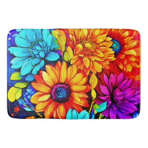 Vibrant Abstract Floral Art in Multicolor Bath Mat