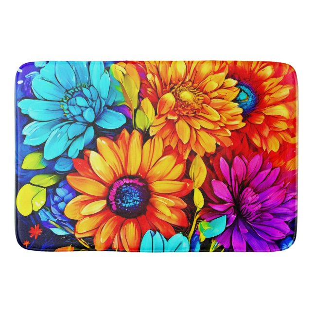 Vibrant Abstract Floral Art in Multicolor Bath Mat (Front)
