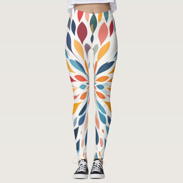 Vibrant Abstract Floral Burst Pattern  Leggings (Front)