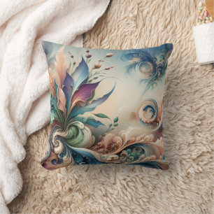 Vibrant Abstract Floral Design in Soft Colours Throw Pillow
