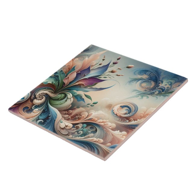 Vibrant Abstract Floral Design in Soft Colours Tile (Side)