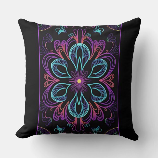 Vibrant Abstract Floral Dual Design Throw Pillow (Front)