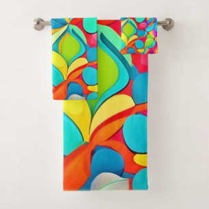 Vibrant Abstract Floral Explosion Bath Towel Set